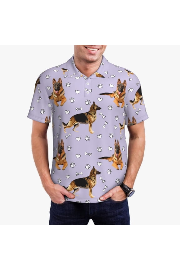 German Shepherd Dog Print Men's Short Sleeve Polo Shirt,Midweight Men's Shirt