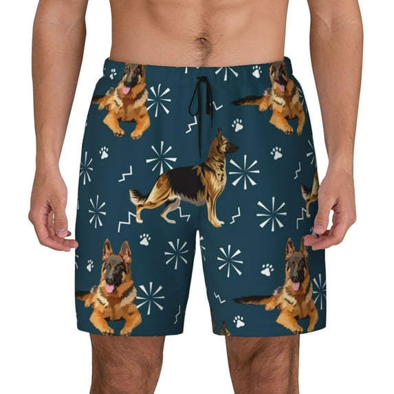 Kdxio German Shepherd Dog Print Men's Swim Trunks with Compression Liner 7 Inch Inseam Quick Dry Swim Shorts