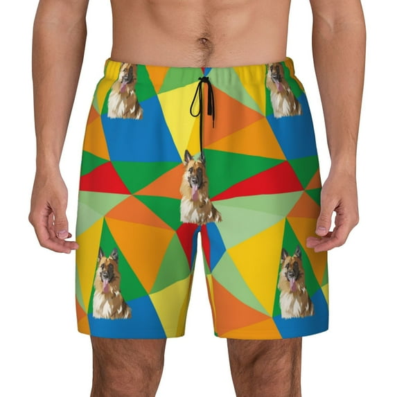 Kdxio German Shepherd Dog Print Men's Swim Trunks with Compression Liner 7 Inch Inseam Quick Dry Swim Shorts
