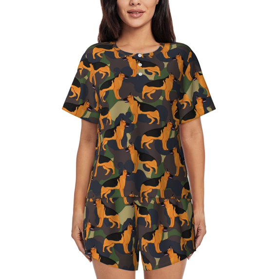 Kdxio German Shepherd Dog Print Pajamas Sets for Women Short-Sleeved Pjs with Lounge Shorts Two Piece Sleepwear S-4XL