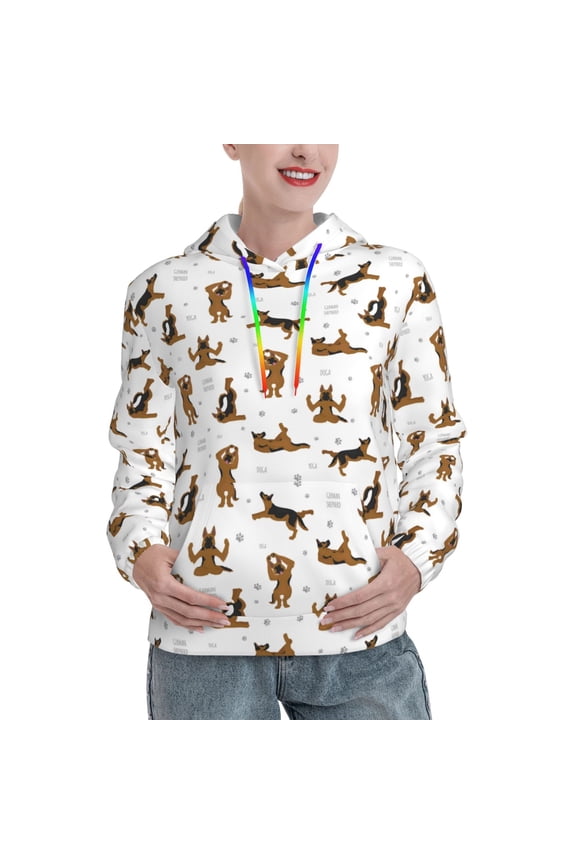 German Shepherd Dog Print Womens Oversized Hoodies Sweatshirts Hooded Pullover Tops Sweaters Casual-Medium