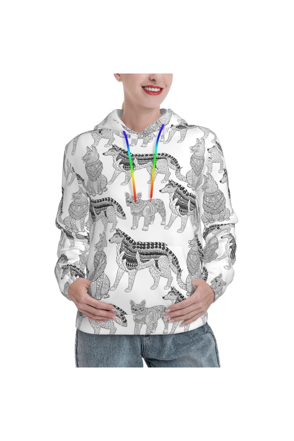 German Shepherd Dog Print Womens Oversized Hoodies Sweatshirts Hooded Pullover Tops Sweaters Casual-Medium