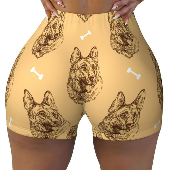 Kdxio German Shepherd Dog Print Workout Shorts for Women Seamless Soft Smooth Gym Yoga Scrunch Active Shorts