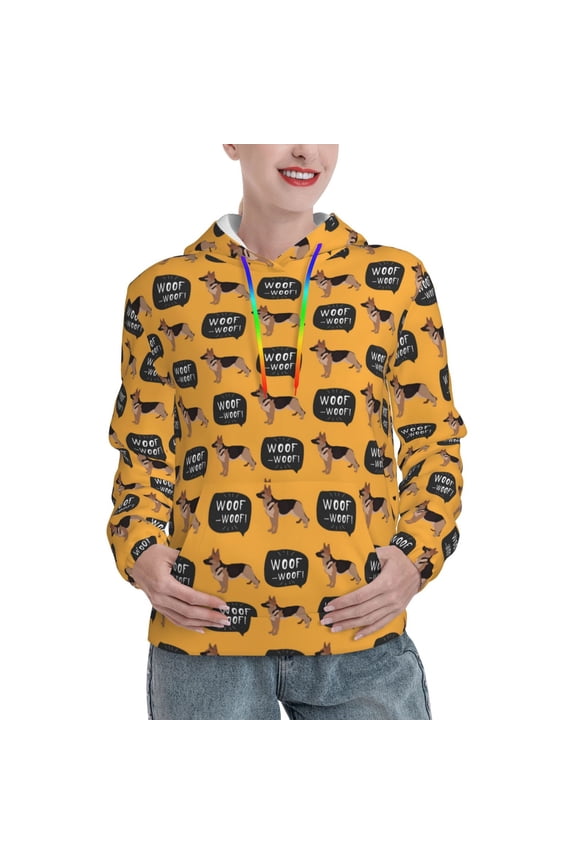 German Shepherd Woof Print Womens Oversized Hoodies Sweatshirts Hooded Pullover Tops Sweaters Casual-Small