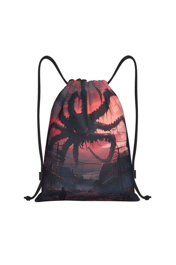 Giant Monster Over City Print Drawstring Backpack Bag,Waterproof Draw String Back Sack, Gym Drawstring Bags Swim Bag For Unisex