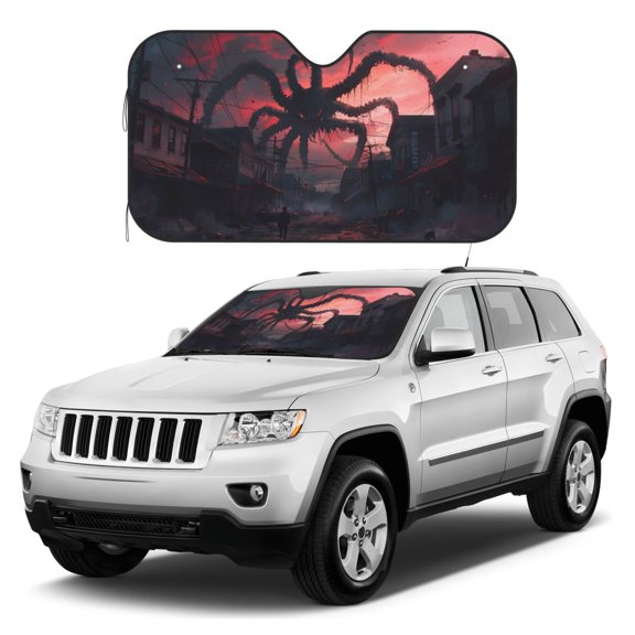 Kdxio Giant Monster Over City Print Windshield Sun Shade, Foldable Sun Blocker for Car,Truck,SUV Automotive Interior Sun Protection,Reflective Shade for Front Windshield(Medium)