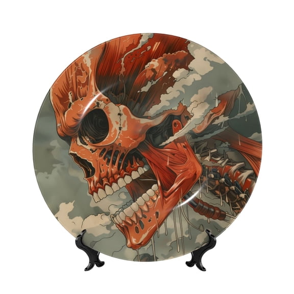 Kdxio Gigantic Skull In Clouds Bone China Decorative Plate Ceramic Decorative Plate for Home Office Wall Stand Decorative Plates for Home Bedroom-10in