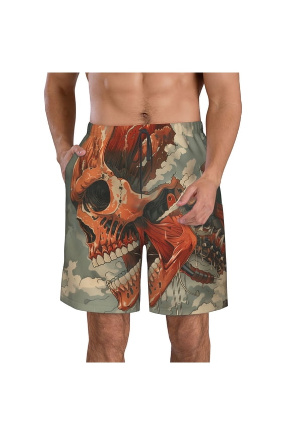 Gigantic Skull In Clouds Pattern Mens Casual Shorts - Drawstring Summer Beach Sports Shorts for Men