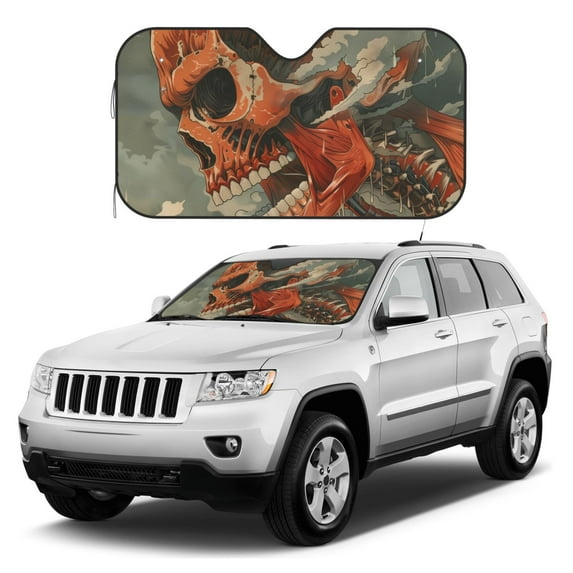 Kdxio Gigantic Skull In Clouds Print Windshield Sun Shade, Foldable Sun Blocker for Car,Truck,SUV Automotive Interior Sun Protection,Reflective Shade for Front Windshield(Small)