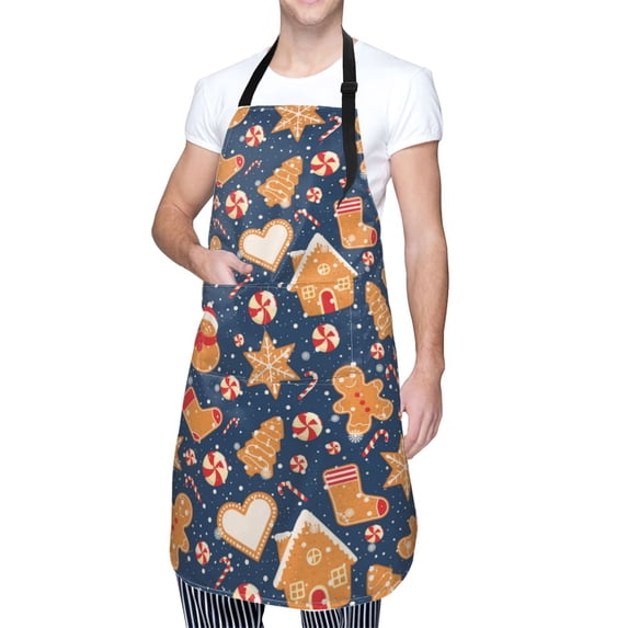 Kdxio Gingerbread Delights Apron with Pockets Adjustable Kitchen Aprons for Men Women Waterproof Aprons for Cooking,Drawing,Crafting, Baking Household Cleaning