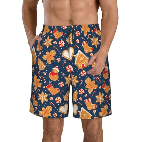 Kdxio Gingerbread Delights Pattern Mens Casual Shorts - Drawstring Summer Beach Sports Shorts for Men