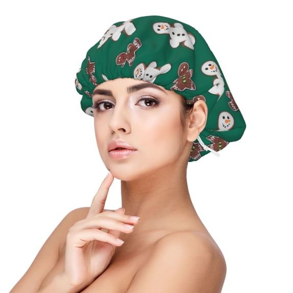Kdxio Gingerbread Snowman Cookies Pattern Satin Bonnet Silk Bonnet Hair Bonnet for Sleeping Hair Bonnets for Women Curly Natural Hair