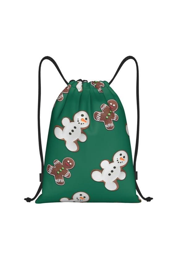 Gingerbread Snowman Cookies Print Drawstring Backpack Bag,Waterproof Draw String Back Sack, Gym Drawstring Bags Swim Bag For Unisex