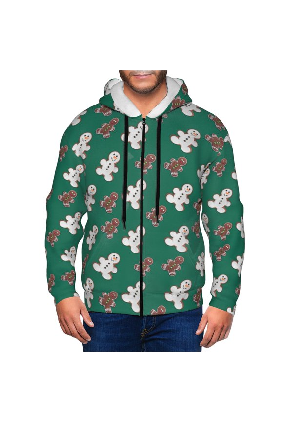 Gingerbread Snowman Cookies Print Men Hoodies Casual Hoodies for Men with Zip Pockets Full Zip Long Sleeve Sweatshirt Sports Hooded Jacket-Small