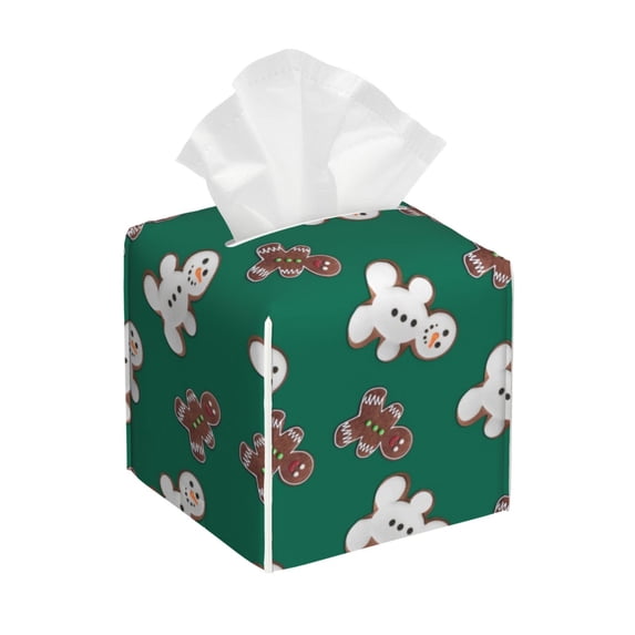 Kdxio Gingerbread Snowman Cookies Print Tissue Box Cover,Square Decorative PU Leather Facial Paper Case Organizer Holder Dispenser for Bathroom,Night Stands,Desk,Car 5.2''X5.2''X5.2''