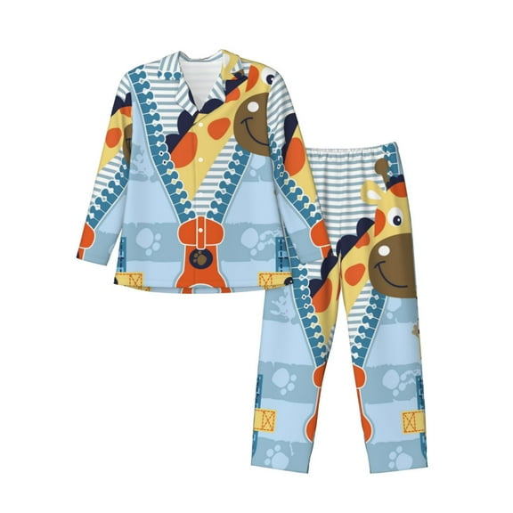 Kdxio Giraffe Come Out From Zipper Men’s Pajama Set Pajamas For Men 2 Piece PJ Set with Men Pajama Pants and Long Sleeve T-Shirt Lounge Set-Small