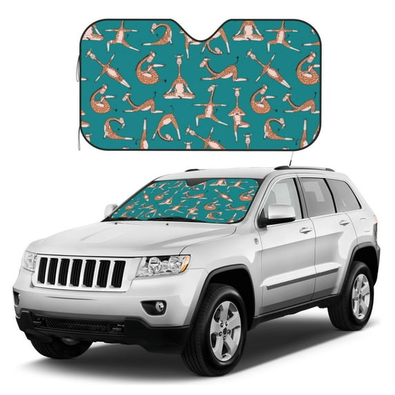 Kdxio Giraffes Doing Various Yoga Print Windshield Sun Shade, Foldable Sun Blocker for Car,Truck,SUV Automotive Interior Sun Protection,Reflective Shade for Front Windshield(Medium)
