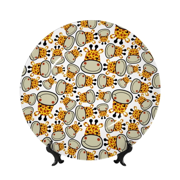 Kdxio Giraffes Head Bone China Decorative Plate Ceramic Decorative Plate for Home Office Wall Stand Decorative Plates for Home Bedroom-7in