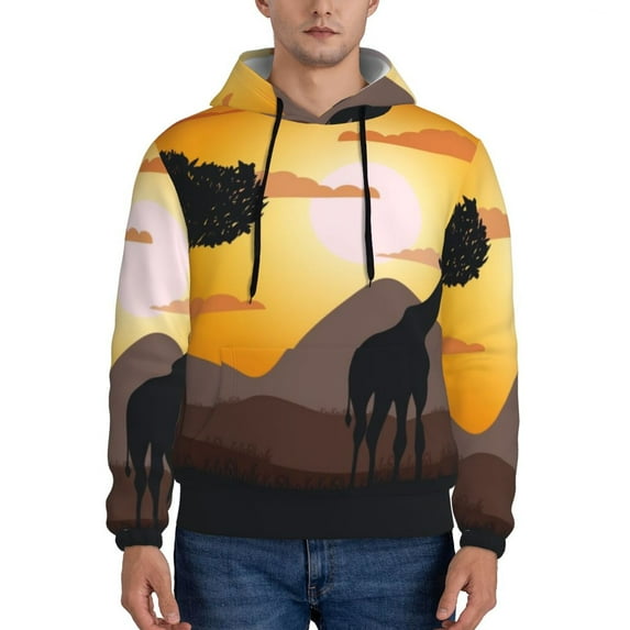 Kdxio Giraffes Of The African Savannah Print Mens Casual Hooded Collar Drawstring Hoodies Pullover Sweatshirts Casual Long Sleeve Shirts-Medium