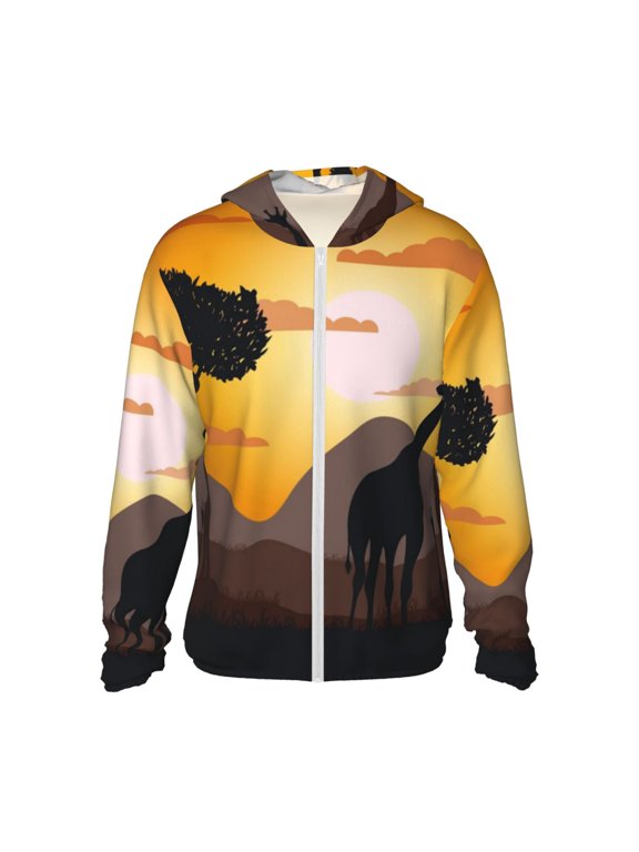 Giraffes Of The African Savannah Print Women Men Sun Protection UPF 50+ Jackets Zip Up Long Sleeve Hoodie Hiking Lightweight with Pockets