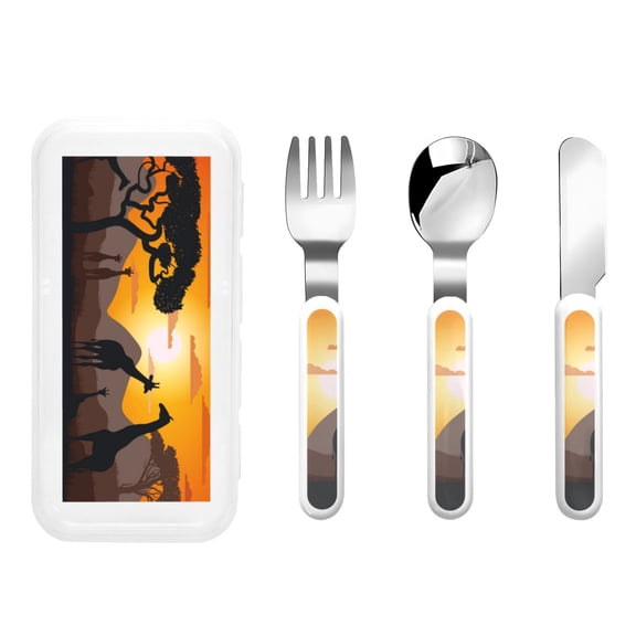 Kdxio Giraffes Of The African Savannah Toddler Utensils Set - Kids Silverware Set, Set Kids Utensils Set with Case for Preschooler Children