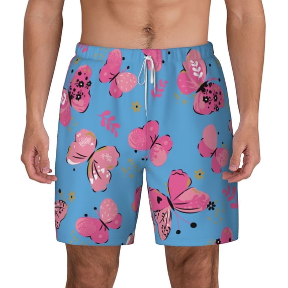 Kdxio Girl Butterfly Print Men'S Swim Trunks With Compression Liner 7 Inch Inseam Quick Dry Swim Shorts