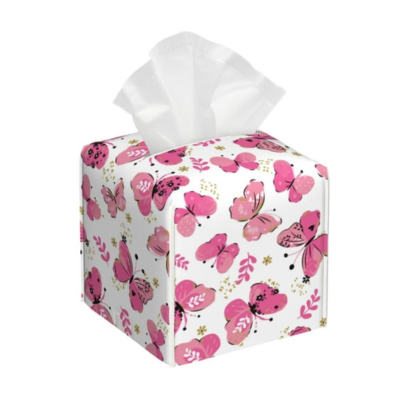Kdxio Girl Butterfly Print Tissue Box Cover,Square Decorative PU Leather Facial Paper Case Organizer Holder Dispenser for Bathroom,Night Stands,Desk,Car 5.2''X5.2''X5.2''