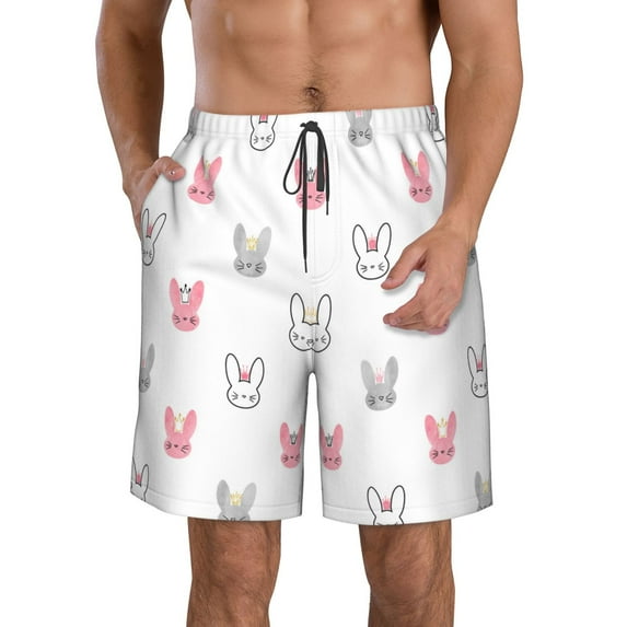 Kdxio Girl Rabbit Pattern Mens Casual Shorts - Drawstring Summer Beach Sports Shorts for Men