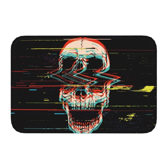 Kdxio Glitch Screaming Skull,16" x 24", Non-Slip Front Door Mats,Outdoor Welcome Mat Washable
