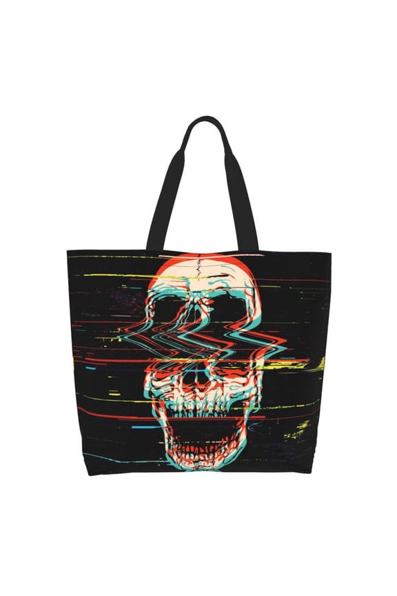 Glitch Screaming Skull Casual Tote Bags Women Big Capacity Shoulder Bag for Women Travel Shoulder Bags Handbags