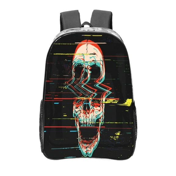 Kdxio Glitch Screaming Skull Clear Backpack, Transparent Bookbag for School for Women Men, Capacity Clear Bag for College, Travel