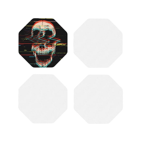 Kdxio Glitch Screaming Skull Funny Coasters,4 Pcs Leather Coasters,Housewarming Gifts,Protect Furniture From Water Marks Scratch And Damage