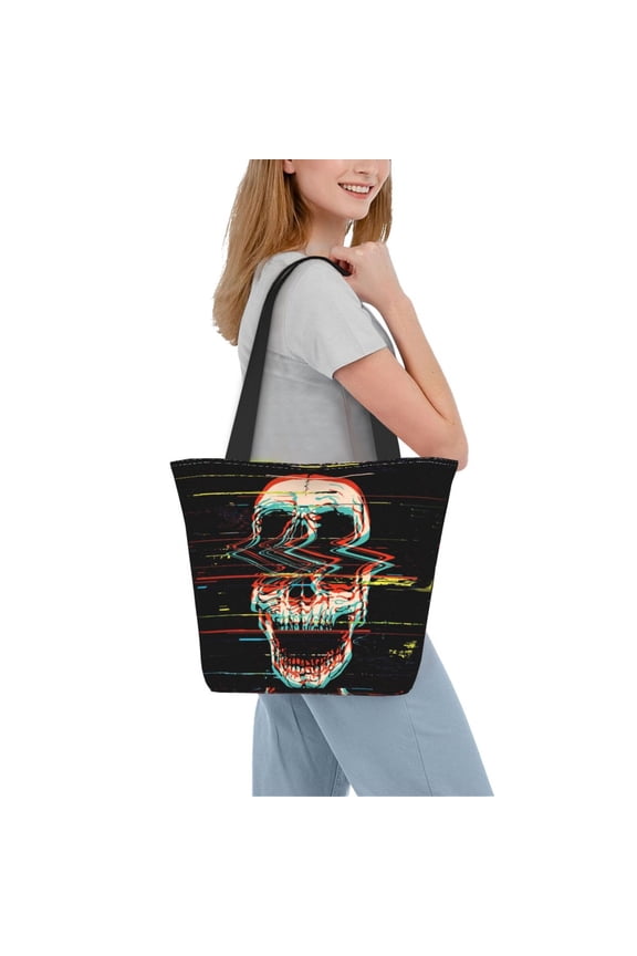 Glitch Screaming Skull Women Reusable Grocery Bags Foldable Ripstop,Reusable Shopping Bags for Shopping,Gym,Gift