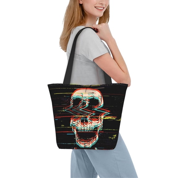 Kdxio Glitch Screaming Skull Women Reusable Grocery Bags Foldable Ripstop,Reusable Shopping Bags for Shopping,Gym,Gift