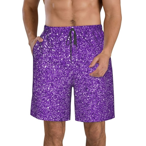 Kdxio Glitter Purple Pattern Mens Casual Shorts - Drawstring Summer Beach Sports Shorts for Men