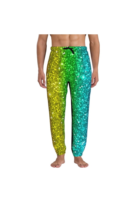 Glitter Rainbow Pattern Joggers,Sweatpants for Men with Pockets-Large