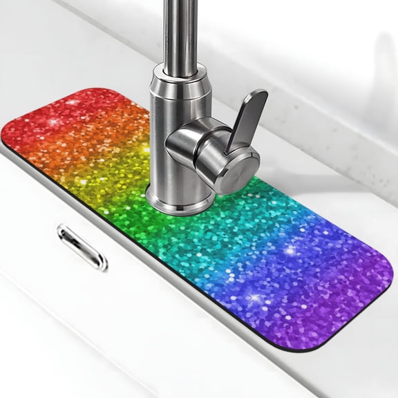 Kdxio Glitter Rainbow Pattern Non-Slip Diatom Mud Faucet Drain Pad,Self Absorbent Mat for Kitchen Sink for Variety Kitchen & Bathroom Countertops
