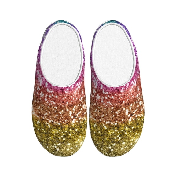 Kdxio Glitter Rainbow Women's Men's Slippers Plush Slip-On House Slipper for Winter Indoor Soft Cushion Non-slip Fluffy Slides Slippers-35/36
