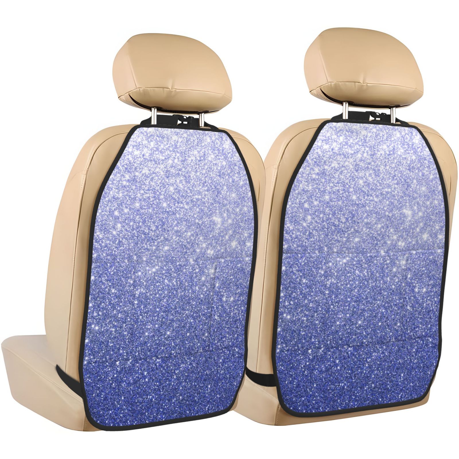 Kdxio Glittering Blue Purple Print 2 Pack Car Kick Mat Seat Cover Back Protector Mat with Pockets for Organizer Backseat Protector and Storage Anti Kick Pad for Vehicles
