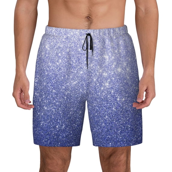 Kdxio Glittering Blue Purple Print Men's Swim Trunks with Compression Liner 7 Inch Inseam Quick Dry Swim Shorts