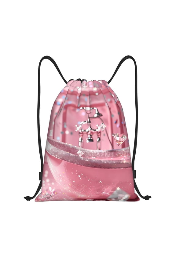 Glittering Pink Bathtub Print Drawstring Backpack Bag,Waterproof Draw String Back Sack, Gym Drawstring Bags Swim Bag For Unisex