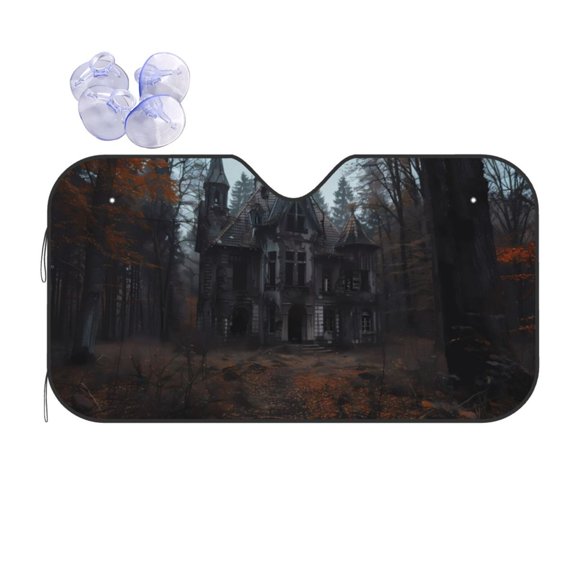 Kdxio Gloomy Mansion Forest Scene Print Front Windshield Sun Shade,Folding Auto Sunshade for Car Truck SUV-Medium