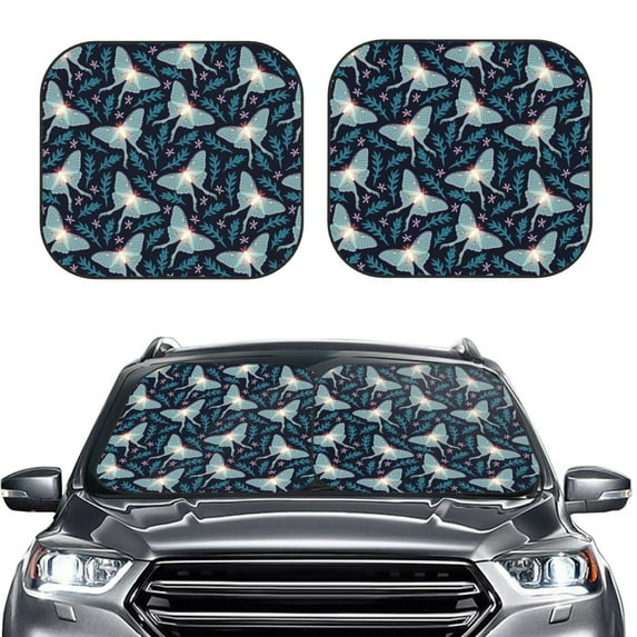 Kdxio Glowing Butterfly Print 2-Piece Sun Shade Front Windshield - Foldable Car Front Window Sunshades for Most Sedans SUV Truck