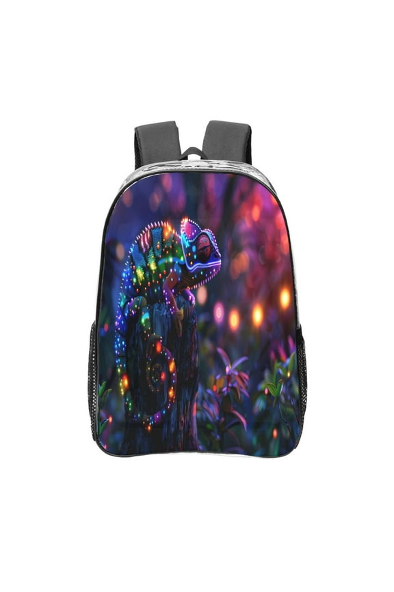 Glowing Chameleon Fantasy Art Clear Backpack, Transparent Bookbag for School for Women Men, Capacity Clear Bag for College, Travel