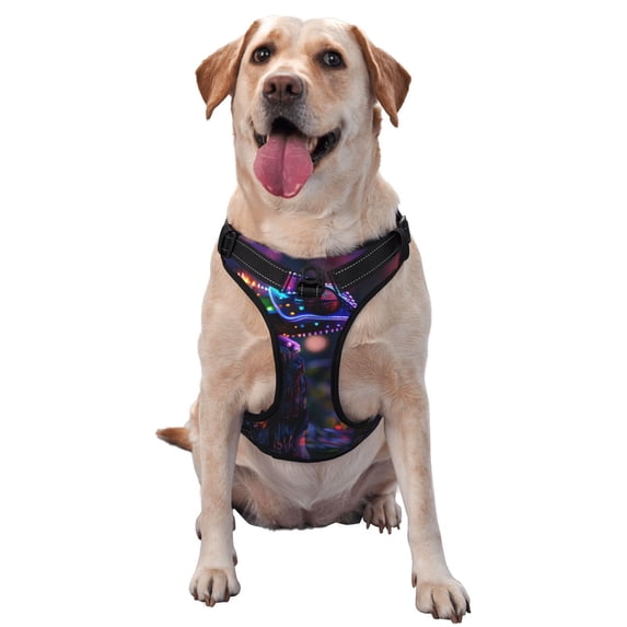 Kdxio Glowing Chameleon Fantasy Art Print No Pull Dog Harness Adjustable Reflective Oxford Easy Control Medium Large Dog Harness for Training and Everyday-Large