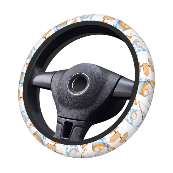 Kdxio Gnome Camping Fishing Print Elastic Stretch Steering Wheel Cover,Auto Steering Wheel Cover,15 Inch Anti-Slip,Warm in Winter and Cool in Summer,Fit Suvs,Vans Cars,Trucks