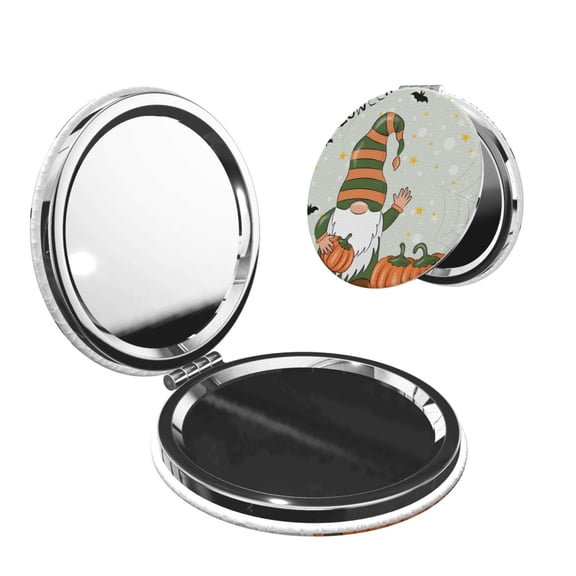 Kdxio Gnome Holding A Pumpkin Pocket Mirror, 1X/2X Travel Makeup Mirror 2-Sided Folding Small Mirror Portable Double-Sided Magnifying Cosmetic Mirror for Gift-Round Shape