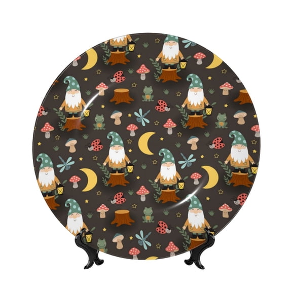 Kdxio Gnome Insect Frog Bone China Decorative Plate Ceramic Decorative Plate for Home Office Wall Stand Decorative Plates for Home Bedroom-7in