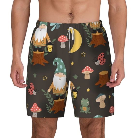 Kdxio Gnome Insect Frog Print Men'S Swim Trunks With Compression Liner 7 Inch Inseam Quick Dry Swim Shorts