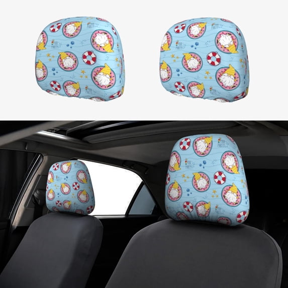Kdxio Gnome Pool Party Pattern Print 2 Piece Car Head Rest Covers Set Auto Front/Rear Seats Headrest Cover Universal Fit Most Cars,Sedan, SUV